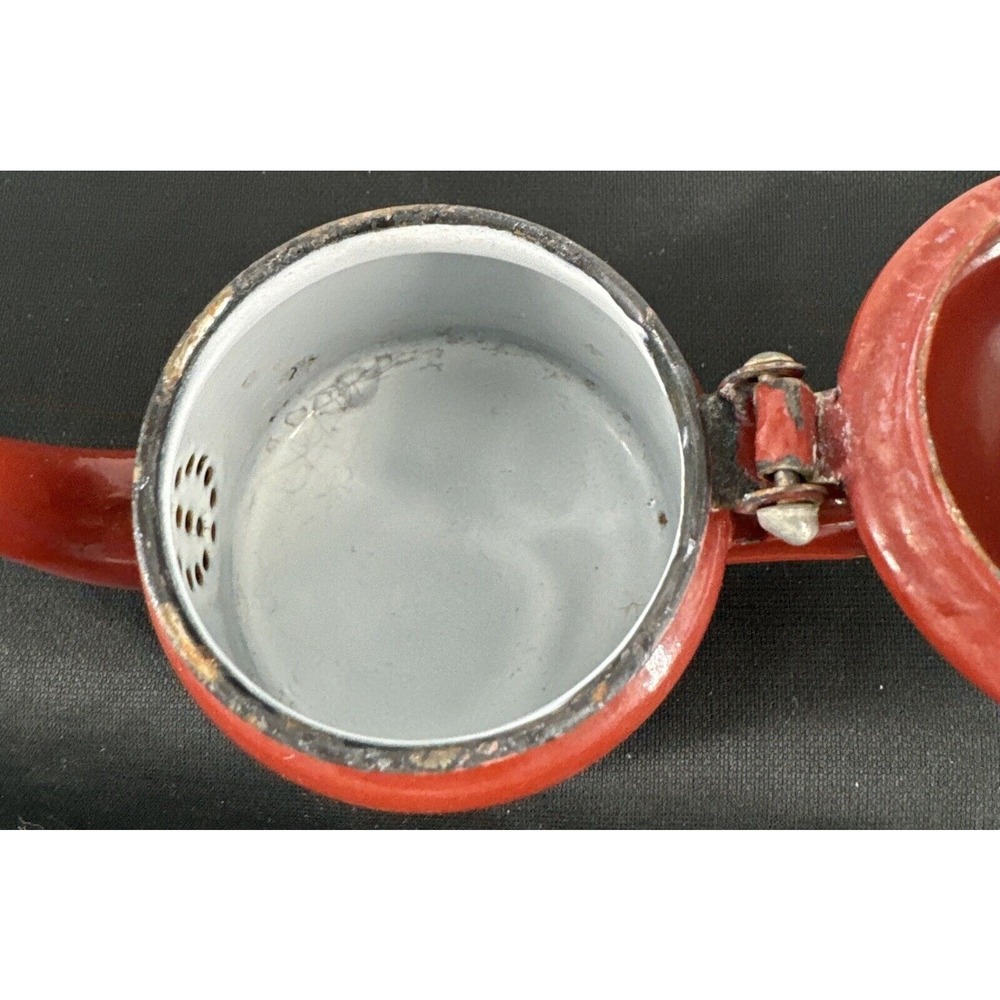 Teapot Burgundy Enamel Metal Farmhouse Decor 4.5" T Gooseneck Spout Distressed - Picture 9 of 11